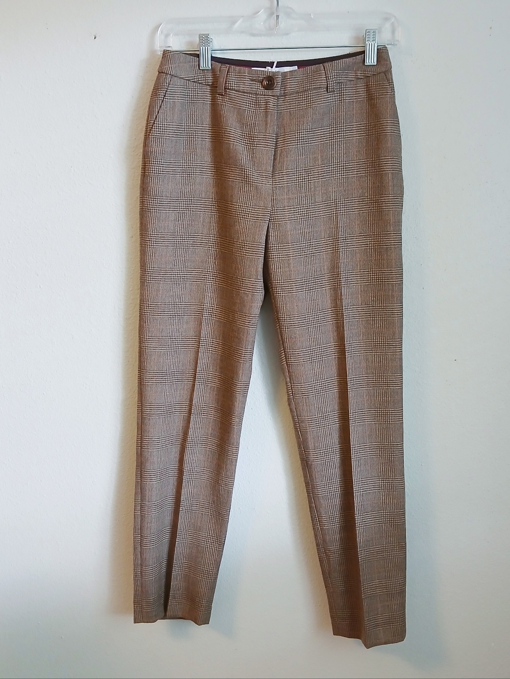 Boden Brown Plaid Wool Blend Pants Size 2 Light Acedemia Preppy